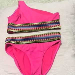 Pink One Shoulder Kids Bikini